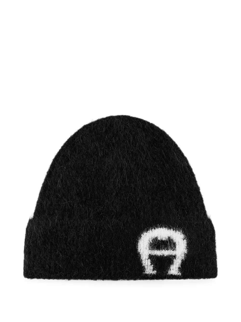 Aigner Logo-intarsia Brushed-knit Beanie Hat In Black