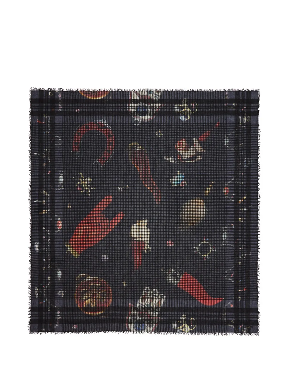 Faliero Sarti Fortune check-print fringed scarf - Nero