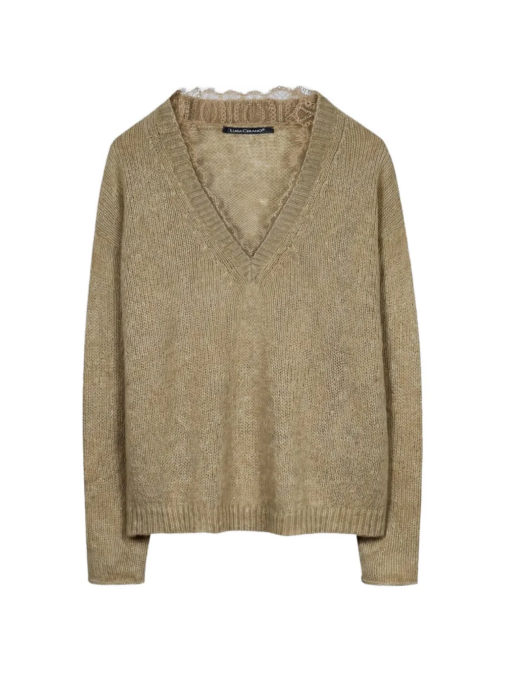 Luisa Cerano lace-trim V-neck sweater - Vert Luisa Cerano lace-trim V-neck sweater - Vert