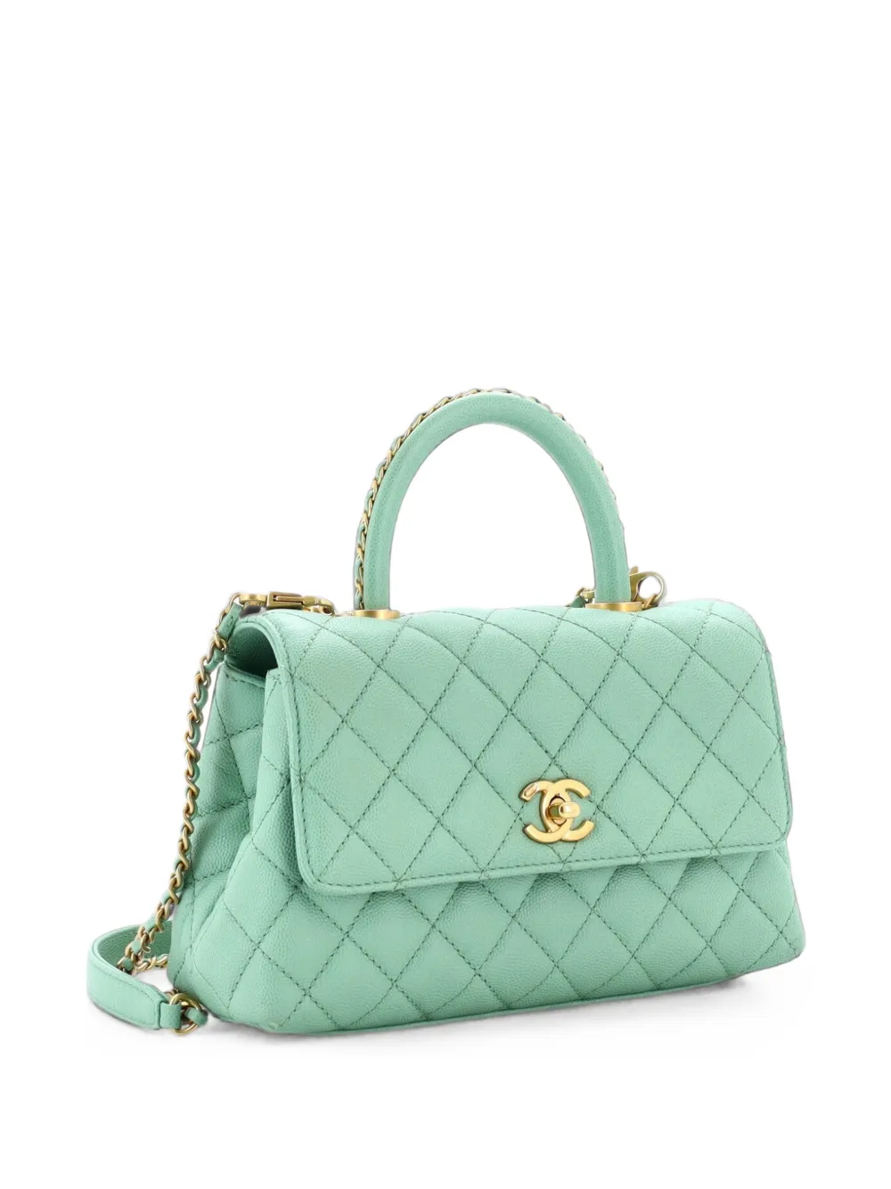 CHANEL Pre-Owned Coco Top Handle Bag Quilted Caviar with Chain Detail Handle Mini satchel - Verde