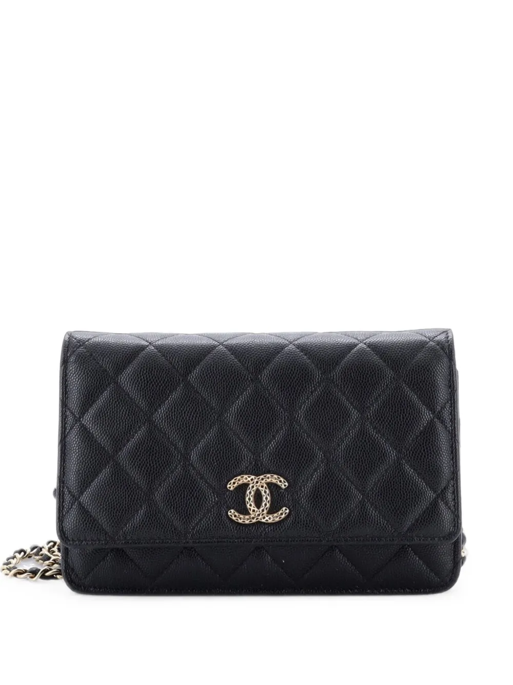 CHANEL Pre-Owned Textured CC Wallet on Chain Quilted Caviar crossbody bag - Nero