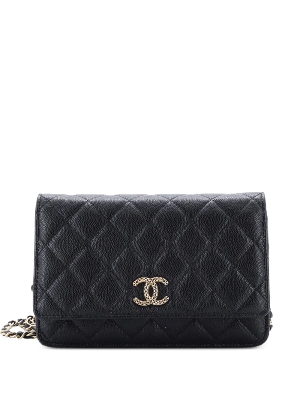 CHANEL Pre-Owned Textured CC Wallet on Chain Quilted Caviar crossbody bag - Black
