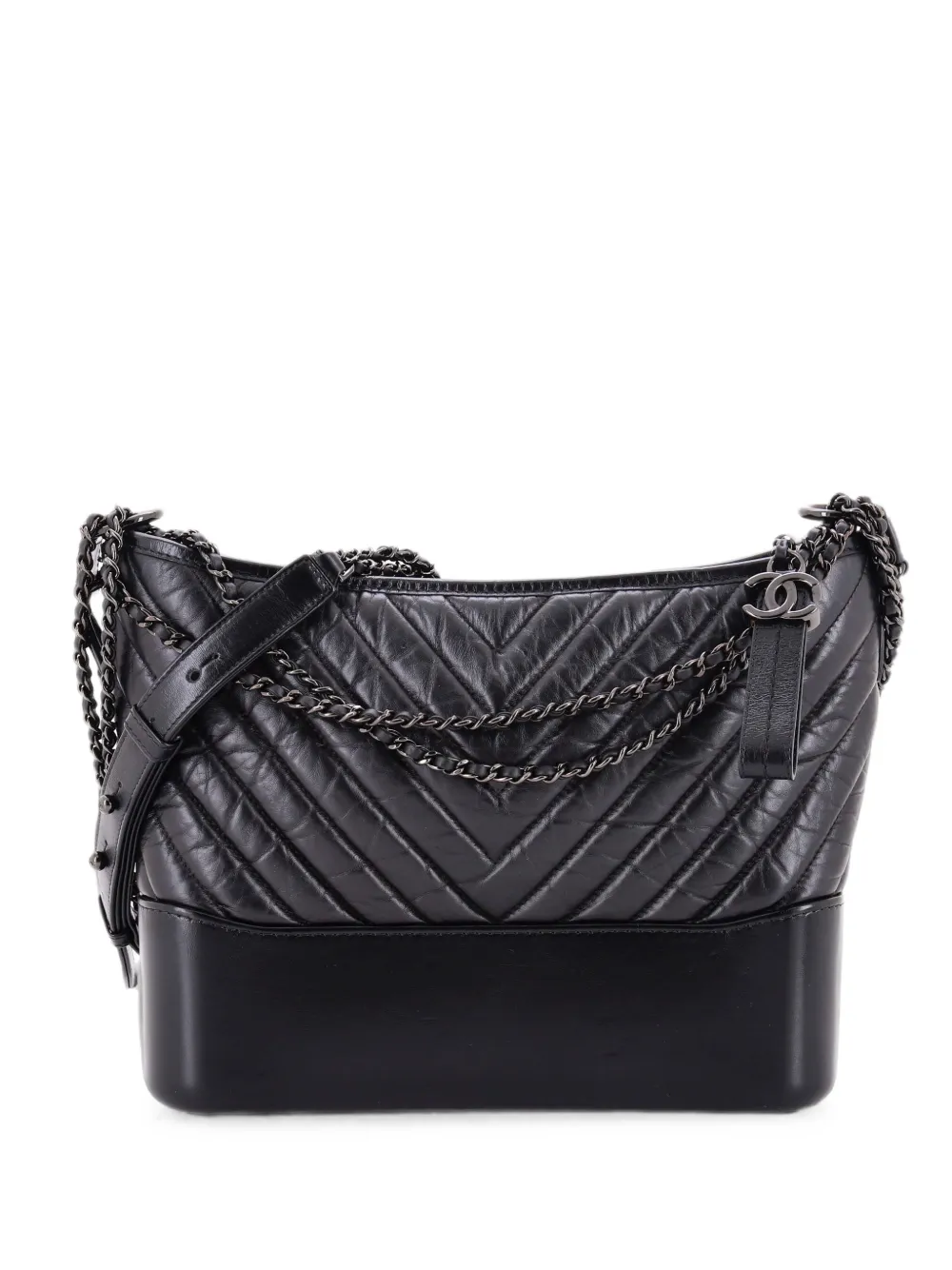 CHANEL Pre-Owned So Black Gabrielle Chevron Aged Calfskin Medium hobo bag - Nero
