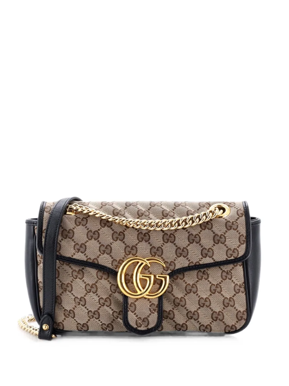 Gucci Pre-Owned GG Marmont Flap Bag Diagonal Quilted GG Canvas with Leather Small shoulder bag - Nero