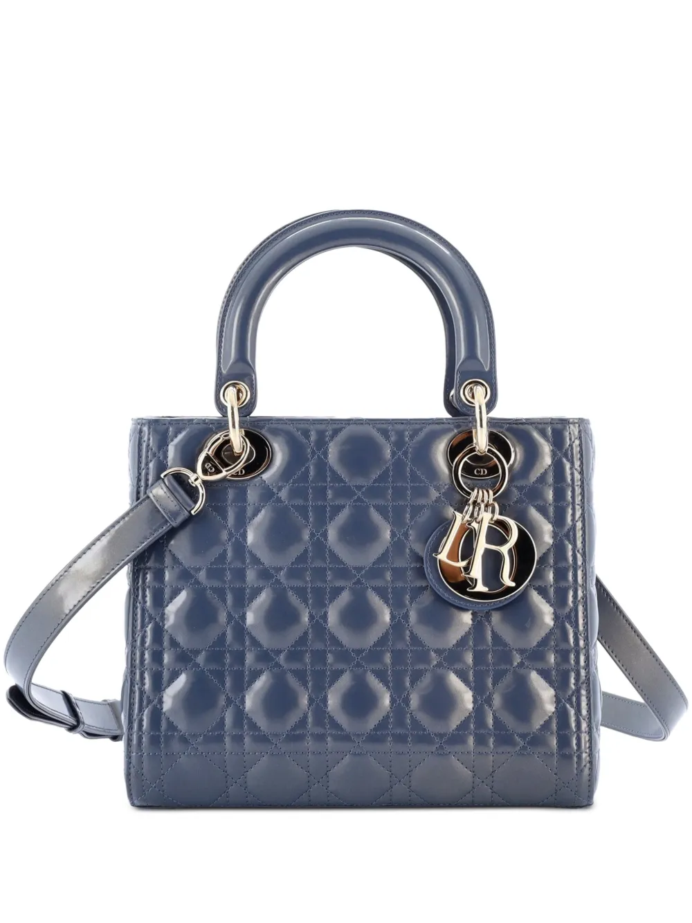 Christian Dior Pre-Owned Lady Dior NM Bag Cannage Quilt Patent Medium satchel - Blau