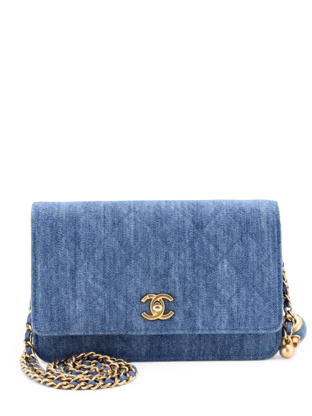 CHANEL Pre-Owned Pearl Crush Wallet on Chain Quilted Denim crossbody bag - Blu