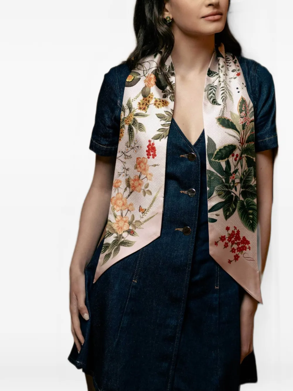 Elizabetta Ornella zijden sjaal met botanische print Roze