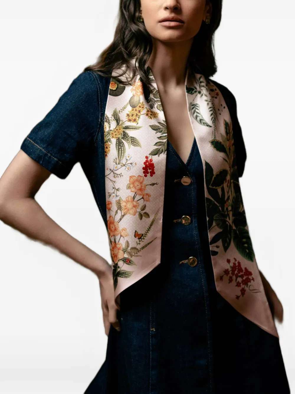 Elizabetta Ornella zijden sjaal met botanische print Roze