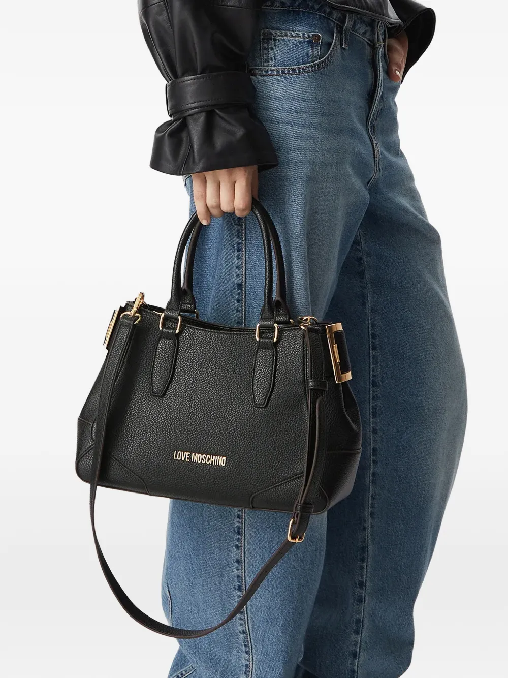 Love Moschino logo-plaque pebbled tote bag Zwart