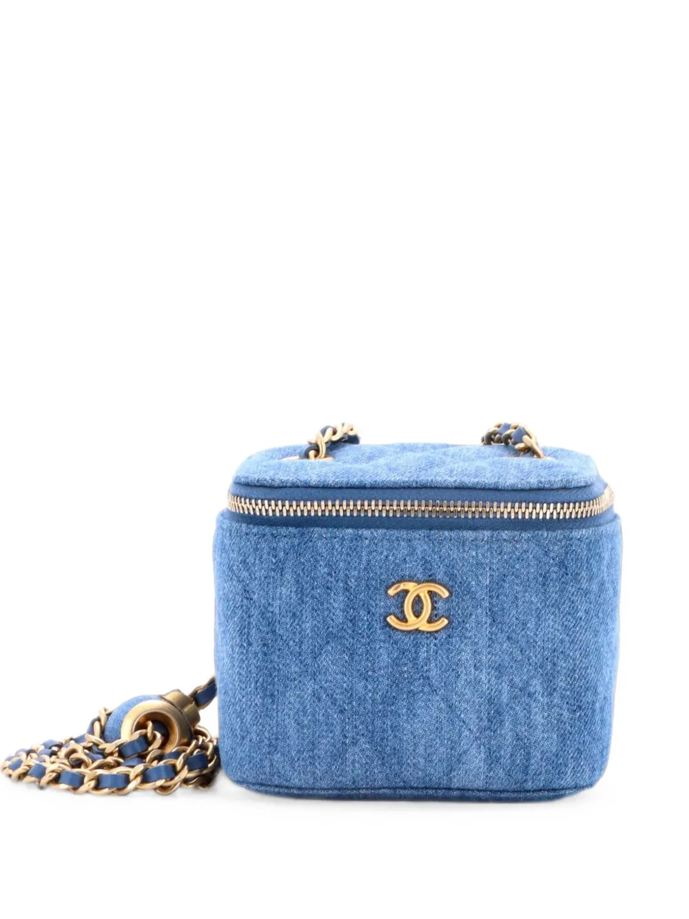 CHANEL Pre-Owned Pearl Crush Vanity Case with Chain Quilted Denim Mini clutch bag - Blu