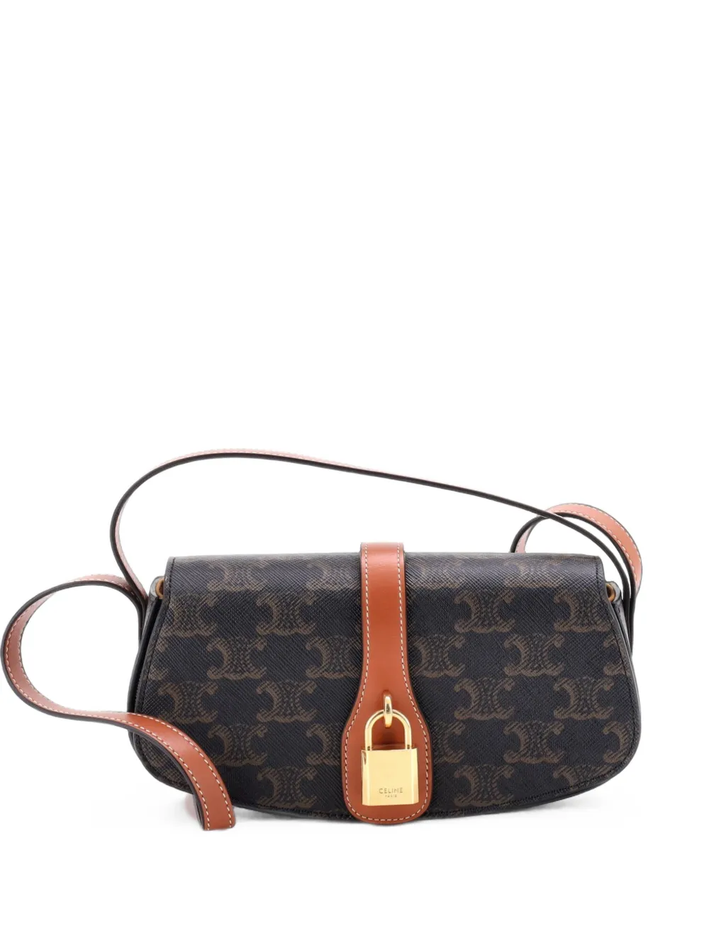 Pre-owned Celine Tabou Clutch With Strap Triomphe Coated Canvas Shoulder Bag In Brown