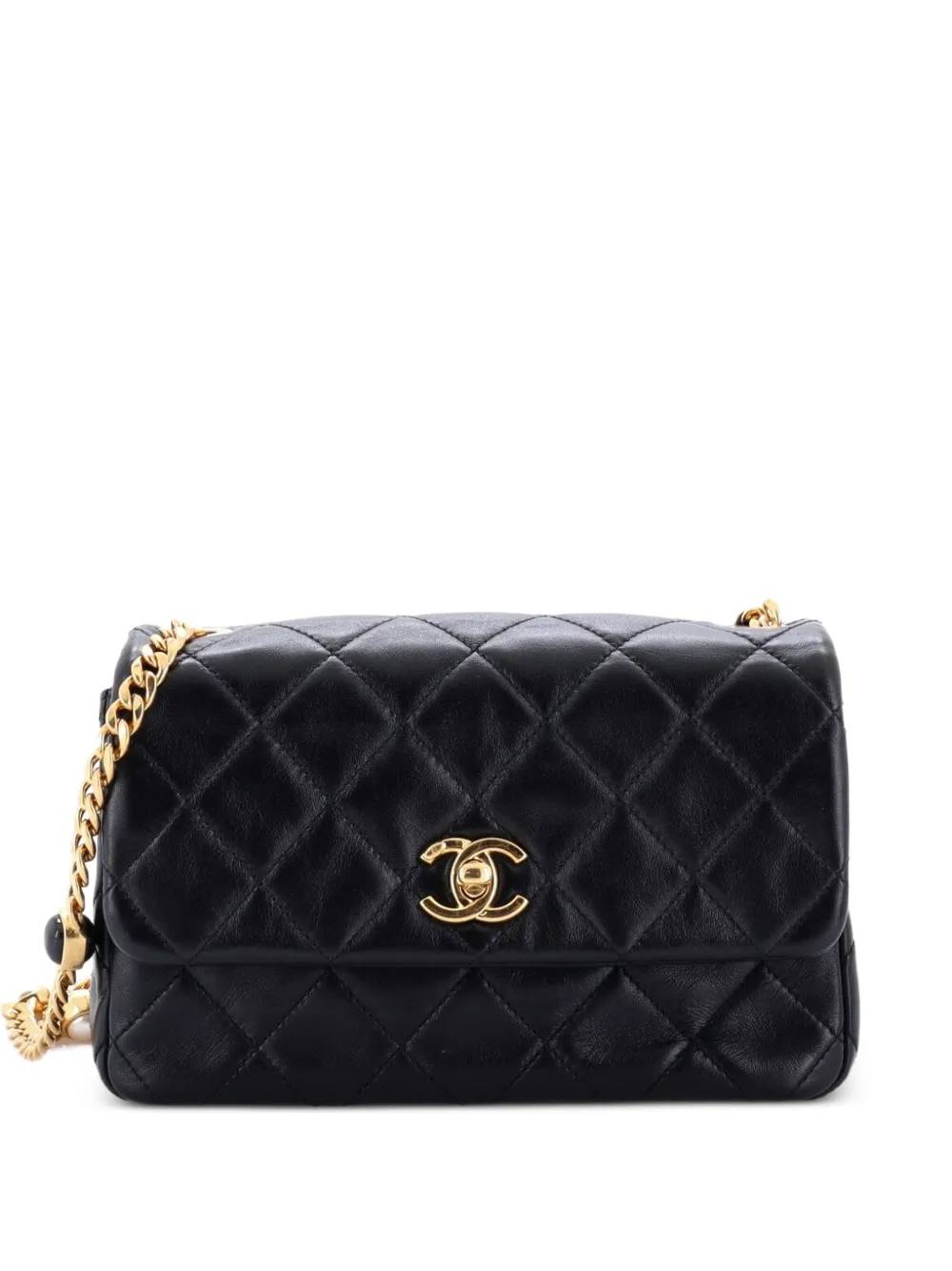 CHANEL Pre-Owned Resin Pearl Chain Flap Bag Quilted Lambskin Small shoulder bag - Schwarz