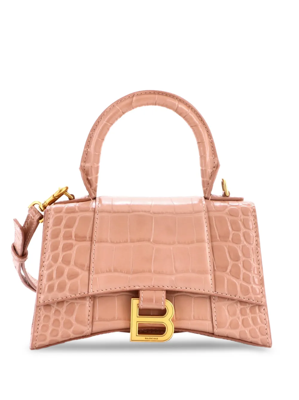 Balenciaga Pre-Owned Hourglass Top Handle Bag Crocodile Embossed Leather XS satchel - Neutrals