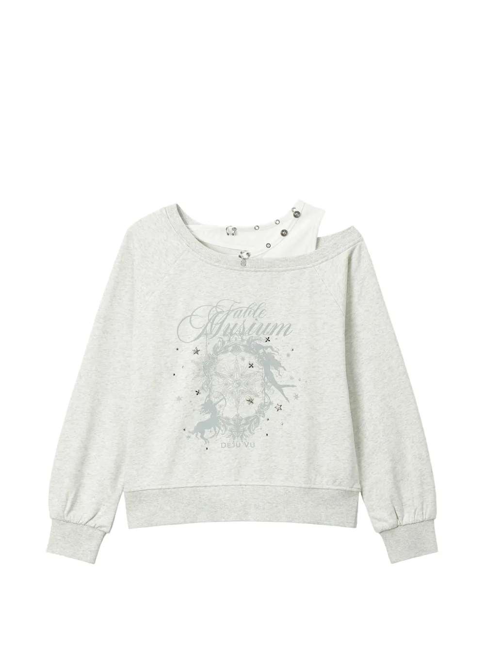 Musium Div. Pullover im Layering-Look mit grafischem Print - Grau