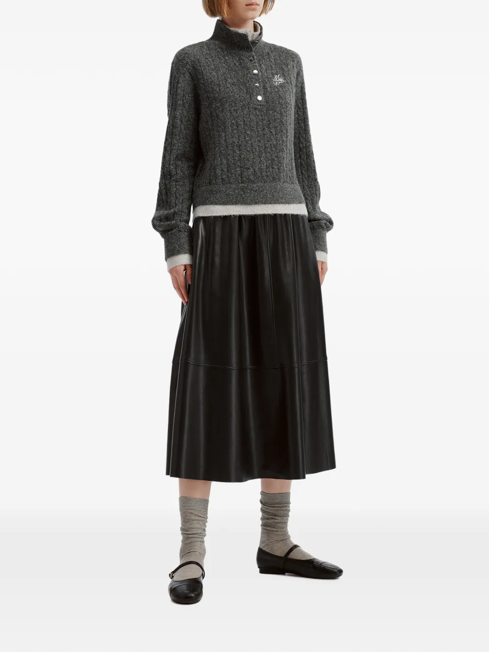 Musium Div. cable-knit button-up sweater Grijs