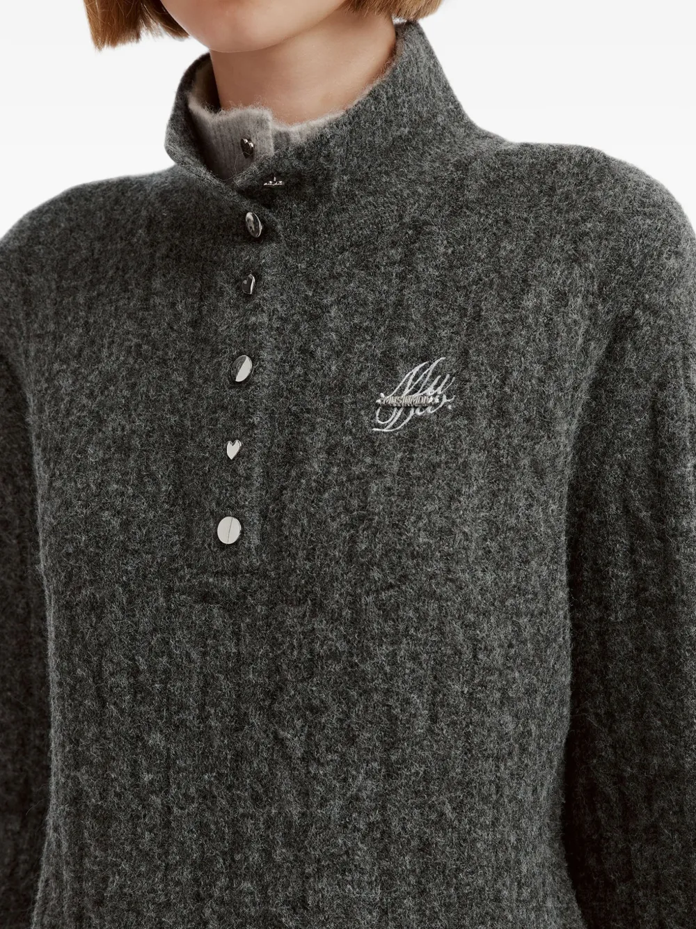 Musium Div. cable-knit button-up sweater Grijs
