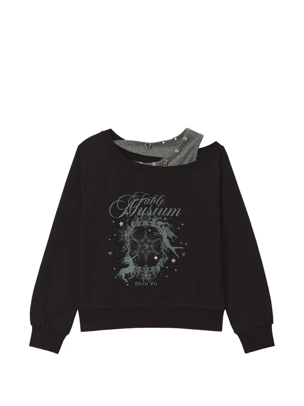 Musium Div. Hoodie im Layering-Look mit grafischem Print - Schwarz
