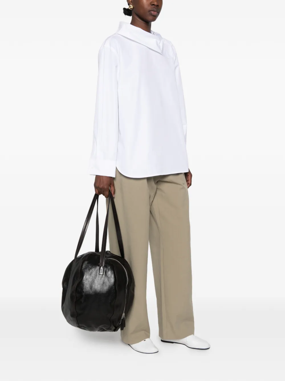 LEMAIRE Helmet leather hobo bag Bruin