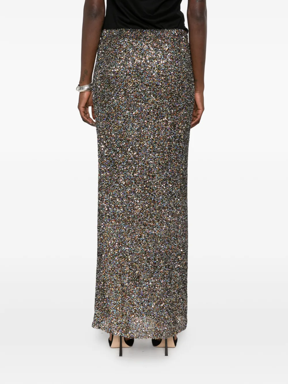 Alberta Ferretti sequin-embellished knitted skirt Zilver