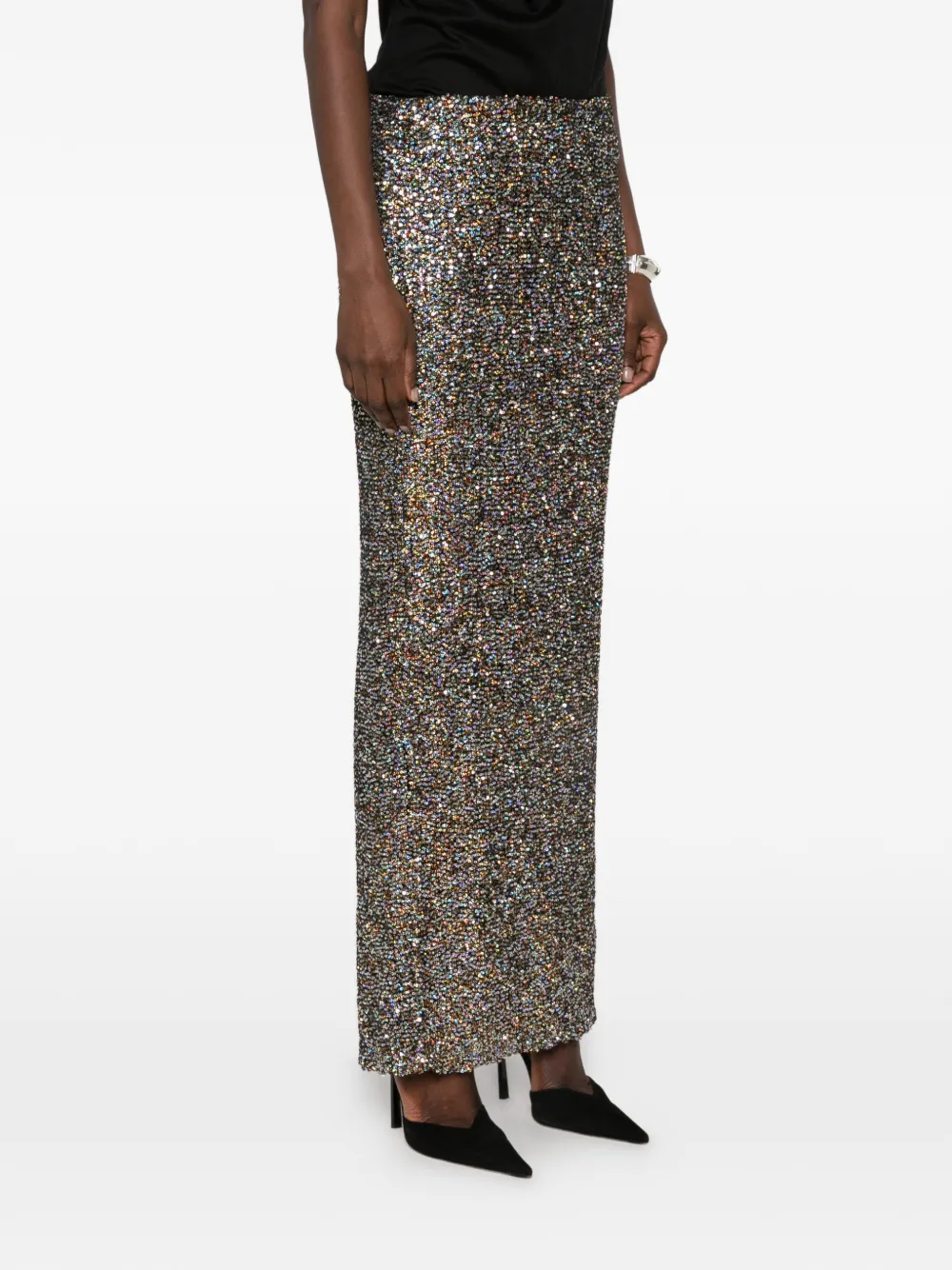 Alberta Ferretti sequin-embellished knitted skirt Zilver