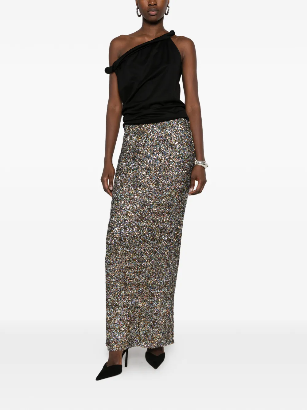 Alberta Ferretti sequin-embellished knitted skirt Zilver