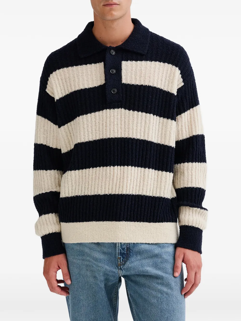 Roberto Collina striped ribbed-knit polo shirt Blauw