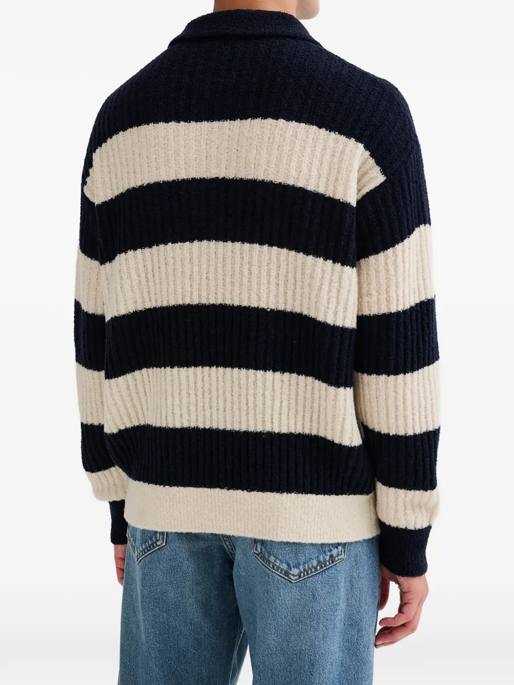 Roberto Collina striped ribbed-knit polo shirt Blauw