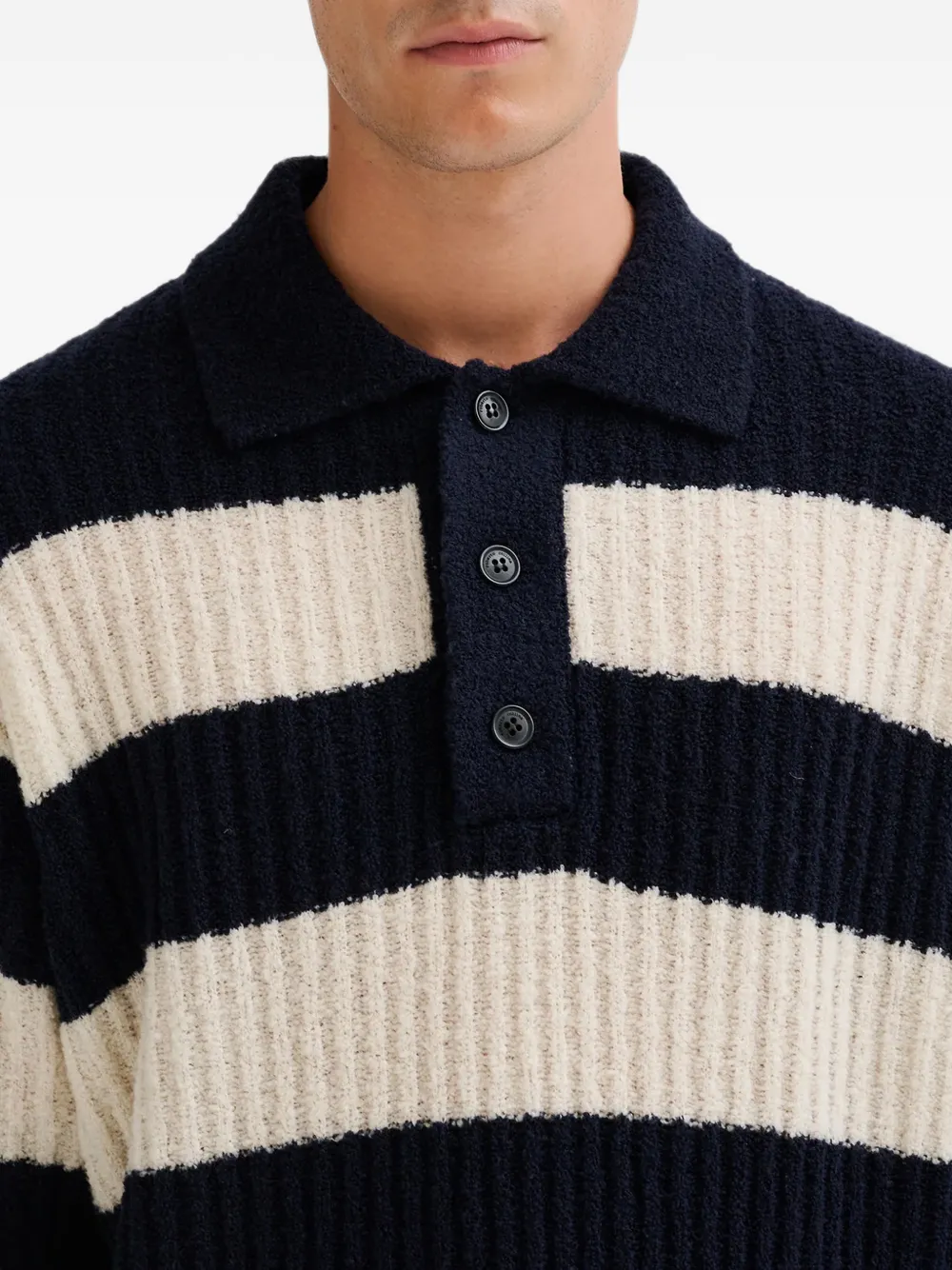 Roberto Collina striped ribbed-knit polo shirt Blauw