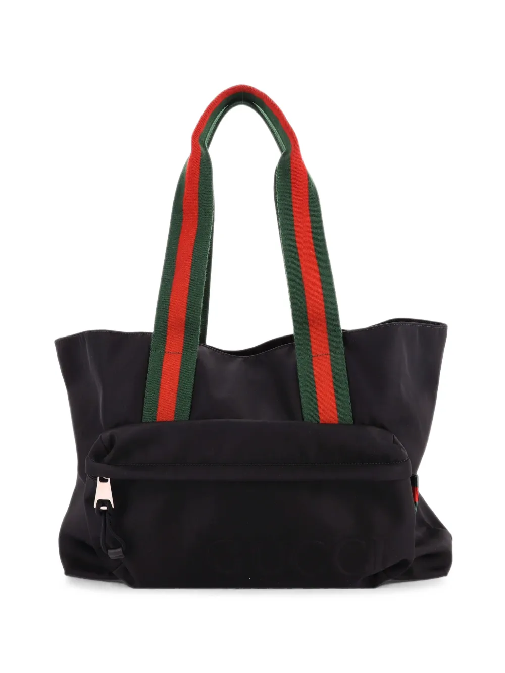 Gucci Pre-Owned grand sac cabas en nylon embossé à logo, poche et détail Web - Noir Gucci Pre-Owned grand sac cabas en nylon embossé à logo, poche et détail Web - Noir