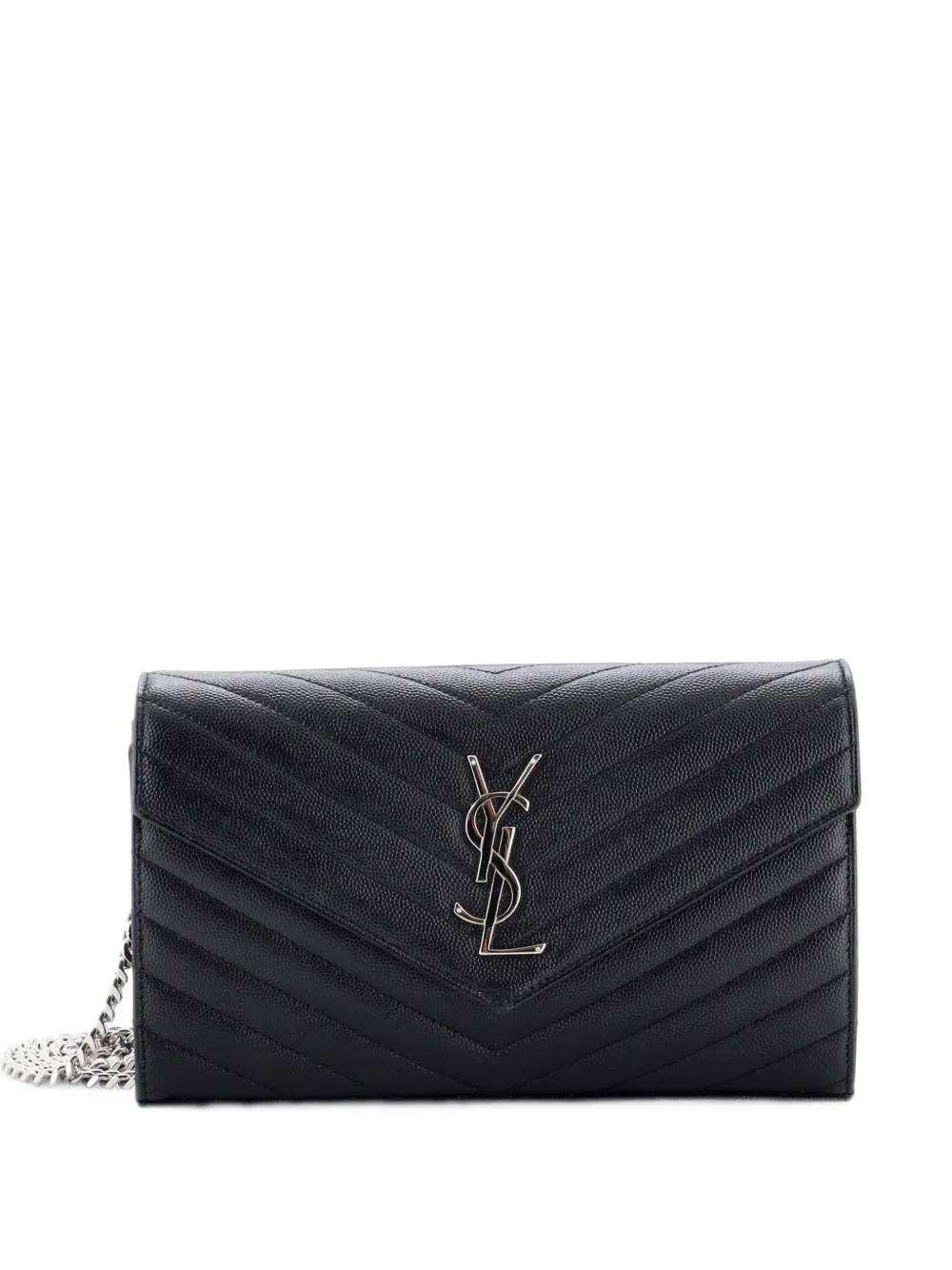 Saint Laurent Pre-Owned Classic Monogram Wallet on Chain Matelasse Chevron Leather Medium crossbody bag - Nero