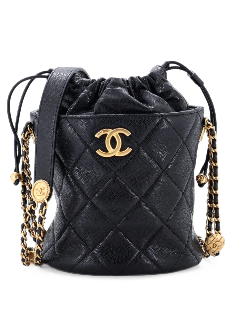 CHANEL Pre-Owned Twist Your Buttons Drawstring Bucket Bag Quilted Caviar Small crossbody bag - Nero
