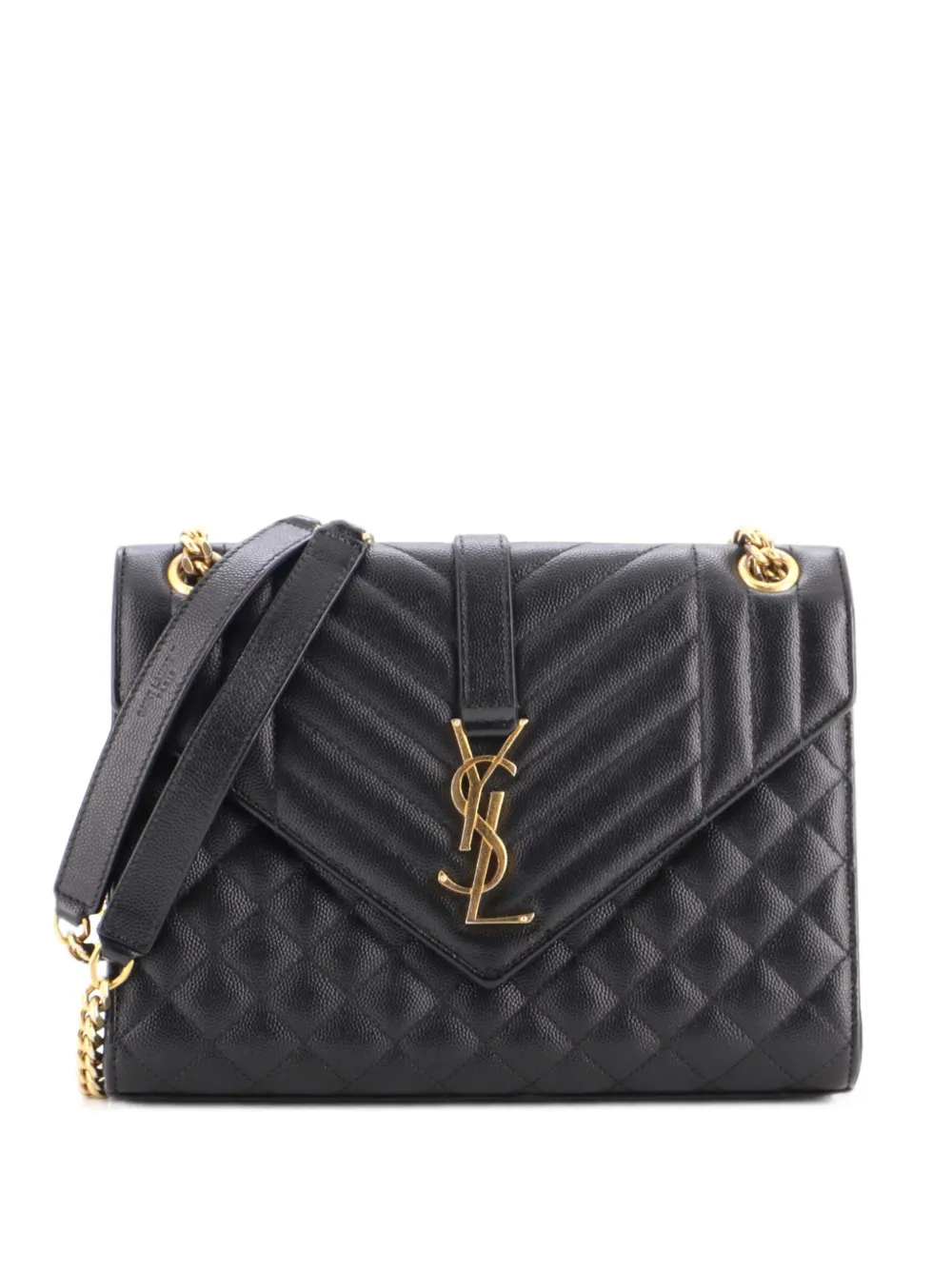 Saint Laurent Pre-Owned Classic Monogram Envelope Satchel Mixed Matelasse Leather Medium shoulder bag - Nero
