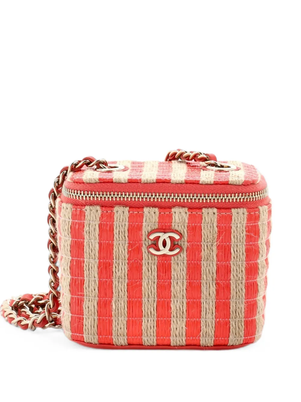 CHANEL Pre-Owned Classic Vanity Case with Chain Striped Raffia and Jute Mini crossbody bag - Toni neutri