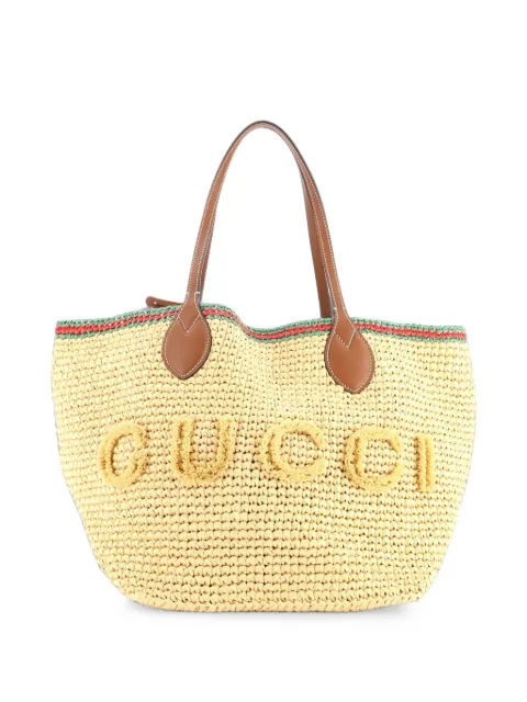 Gucci Pre-Owned Logo Open Woven Raffia Medium tote bag