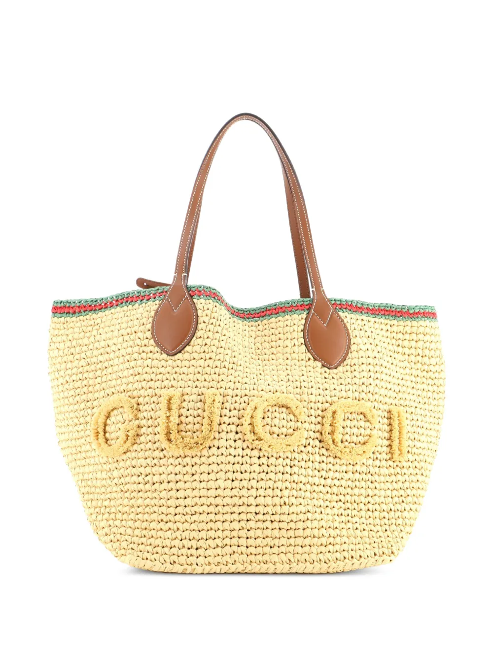 Gucci Pre-Owned Logo Open Woven Raffia Medium tote bag - Toni neutri