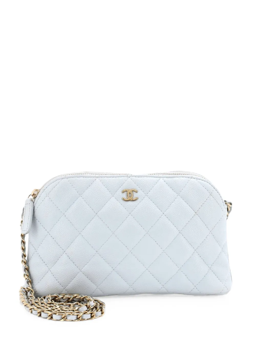 CHANEL Pre-Owned CC Dome Zip Clutch with Chain Quilted Caviar Small shoulder bag - Blu