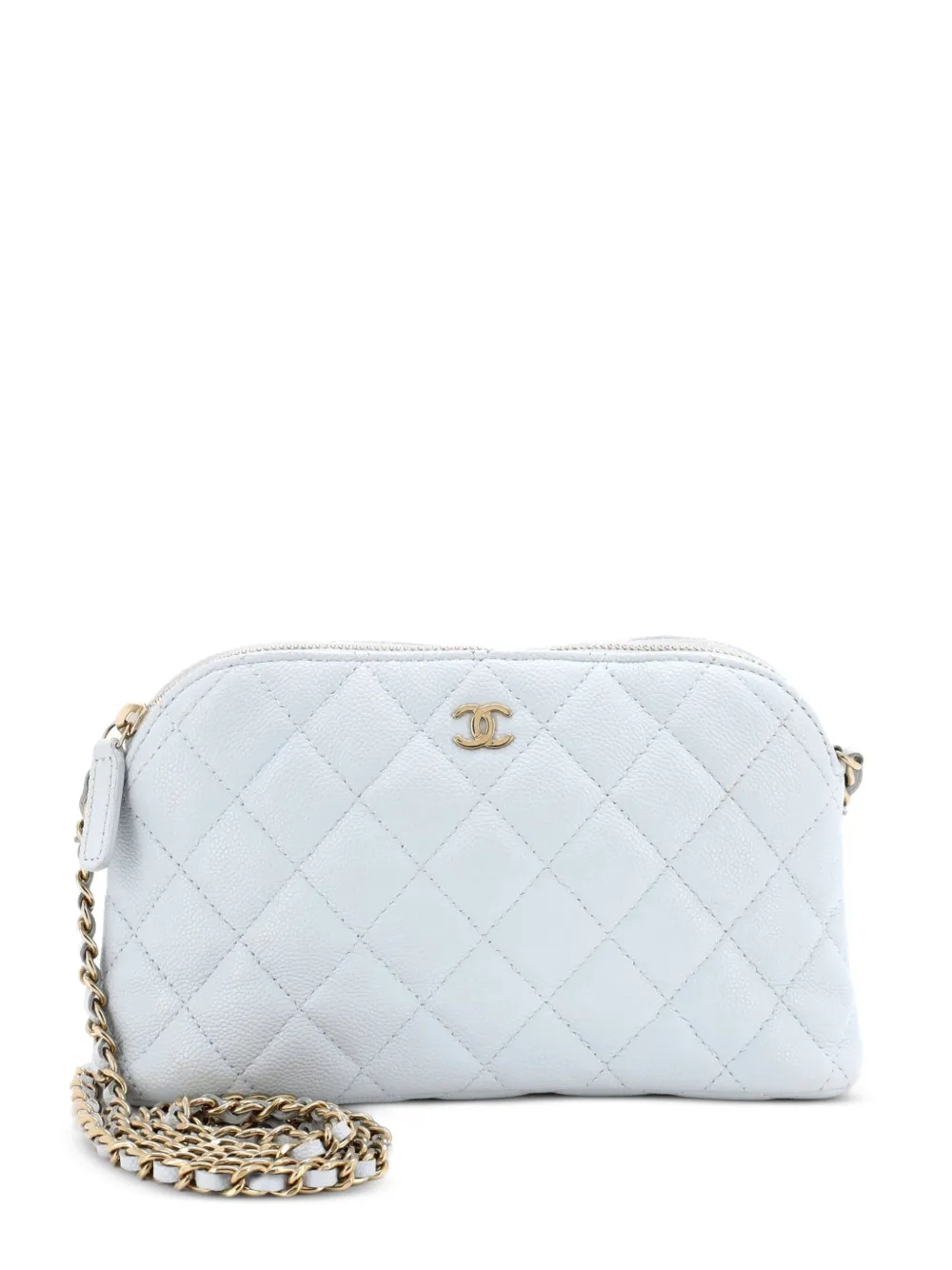 CHANEL Pre-Owned CC Dome Zip Clutch with Chain Quilted Caviar Small shoulder bag - Blue