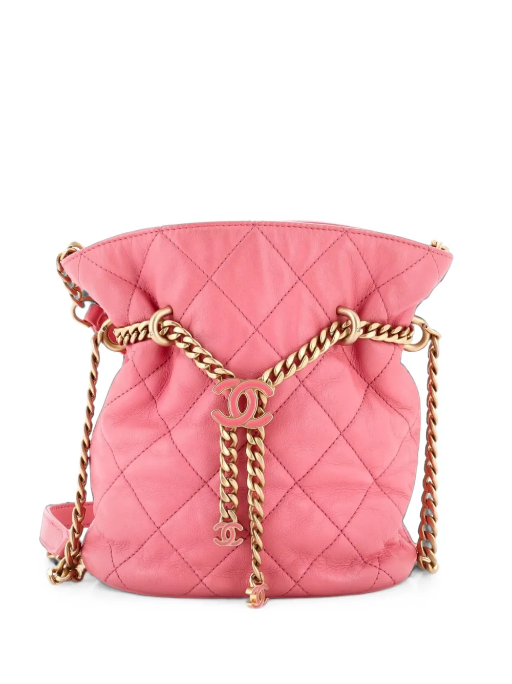 CHANEL Pre-Owned Pending CC Drawstring Quilted Lambskin Small bucket bag - Rosa
