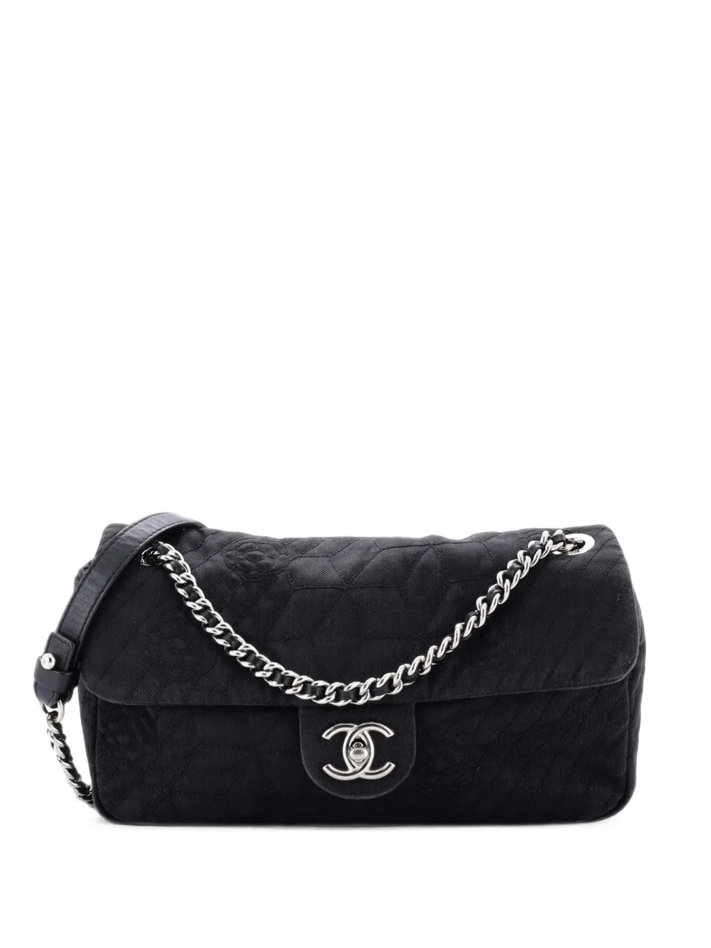 CHANEL Pre-Owned Chain Flap Bag Camellia Denim Medium shoulder bag - Nero