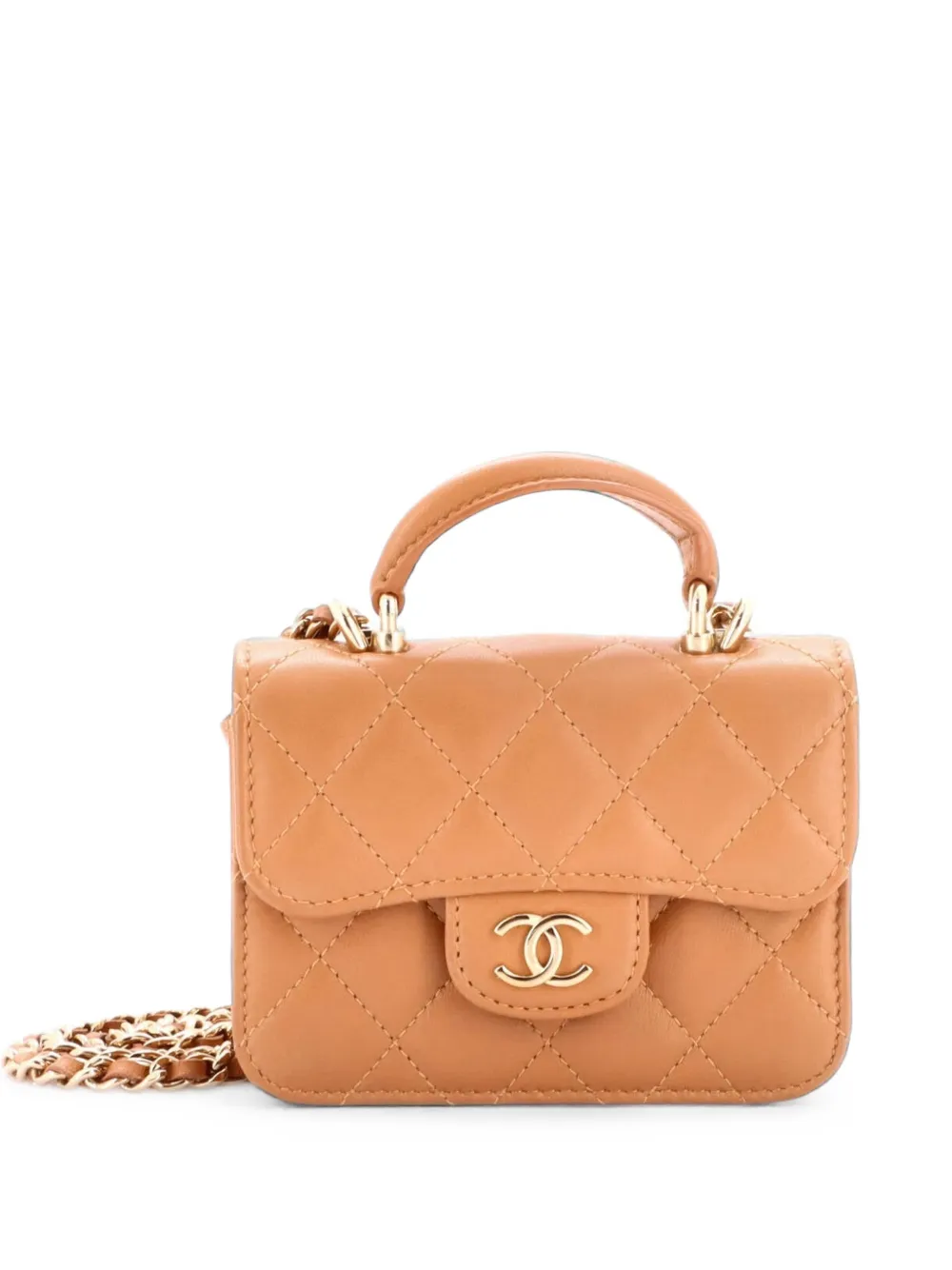 CHANEL Pre-Owned Top Handle Flap Coin Purse with Chain Quilted Lambskin crossbody bag - Toni neutri