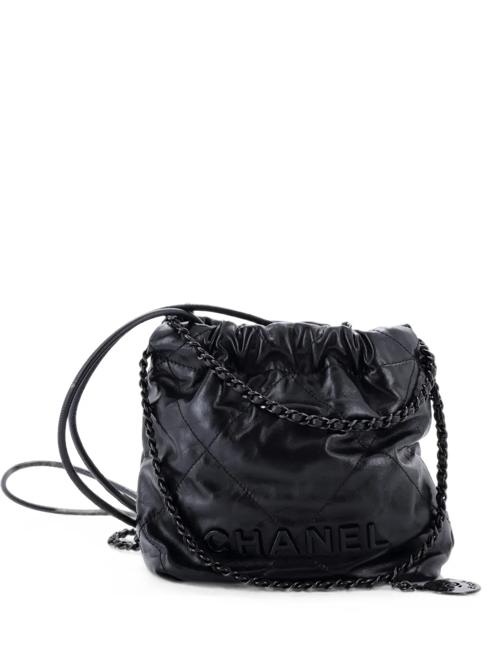CHANEL Pre-Owned So Black 22 Chain Hobo Quilted Calfskin Mini crossbody bag - Nero
