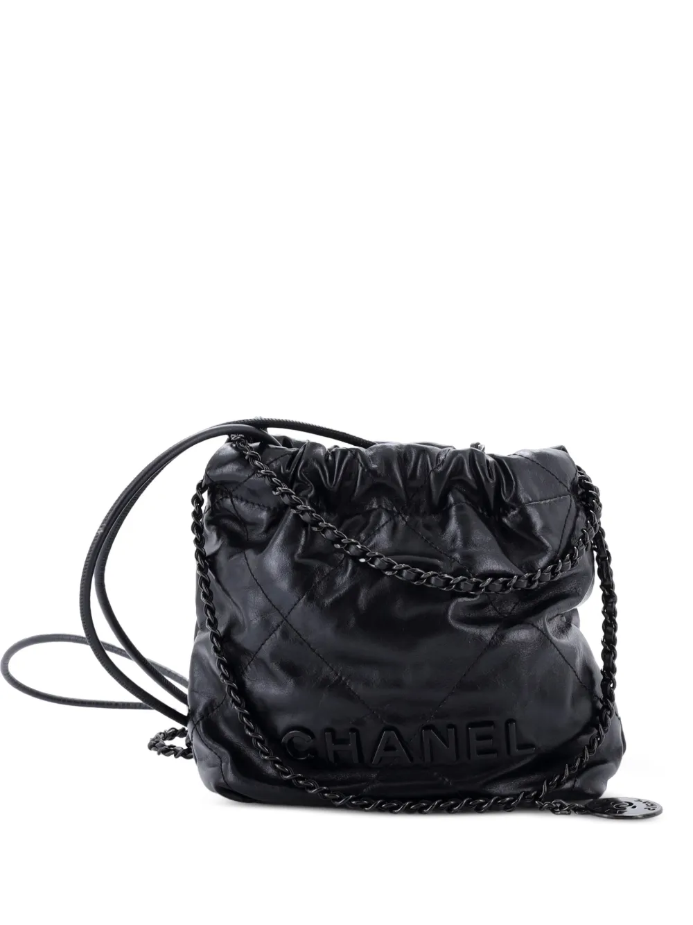 CHANEL Pre-Owned So Black 22 Chain Hobo Quilted Calfskin Mini crossbody bag