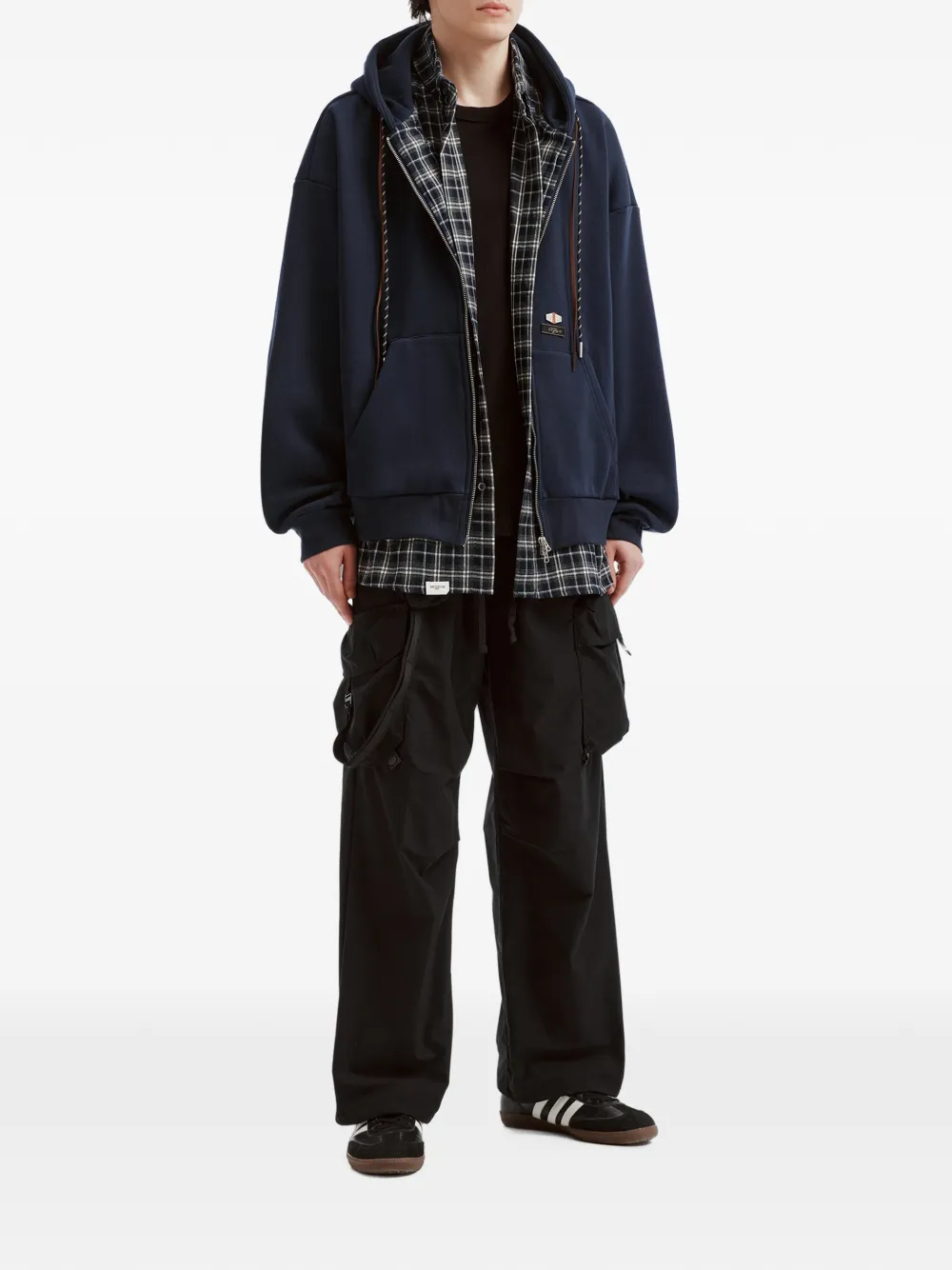 Musium Div. layered-effect zip-up hoodie Blauw