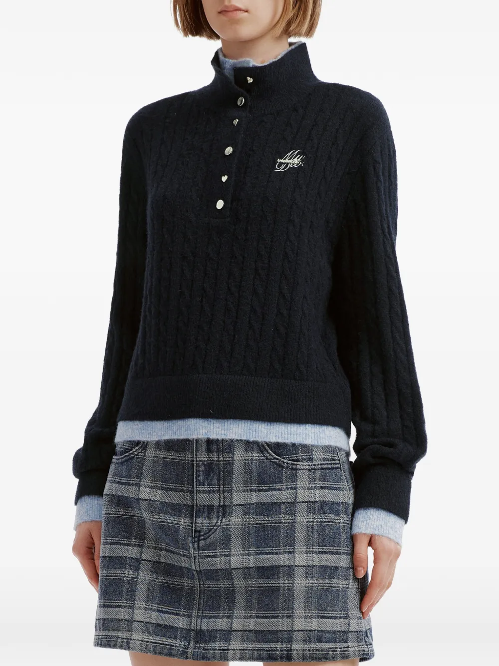 Musium Div. cable-knit button-up sweater Blauw