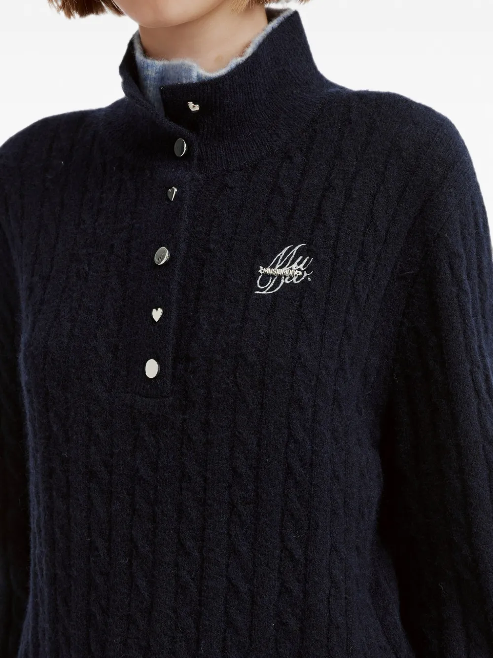 Musium Div. cable-knit button-up sweater Blauw