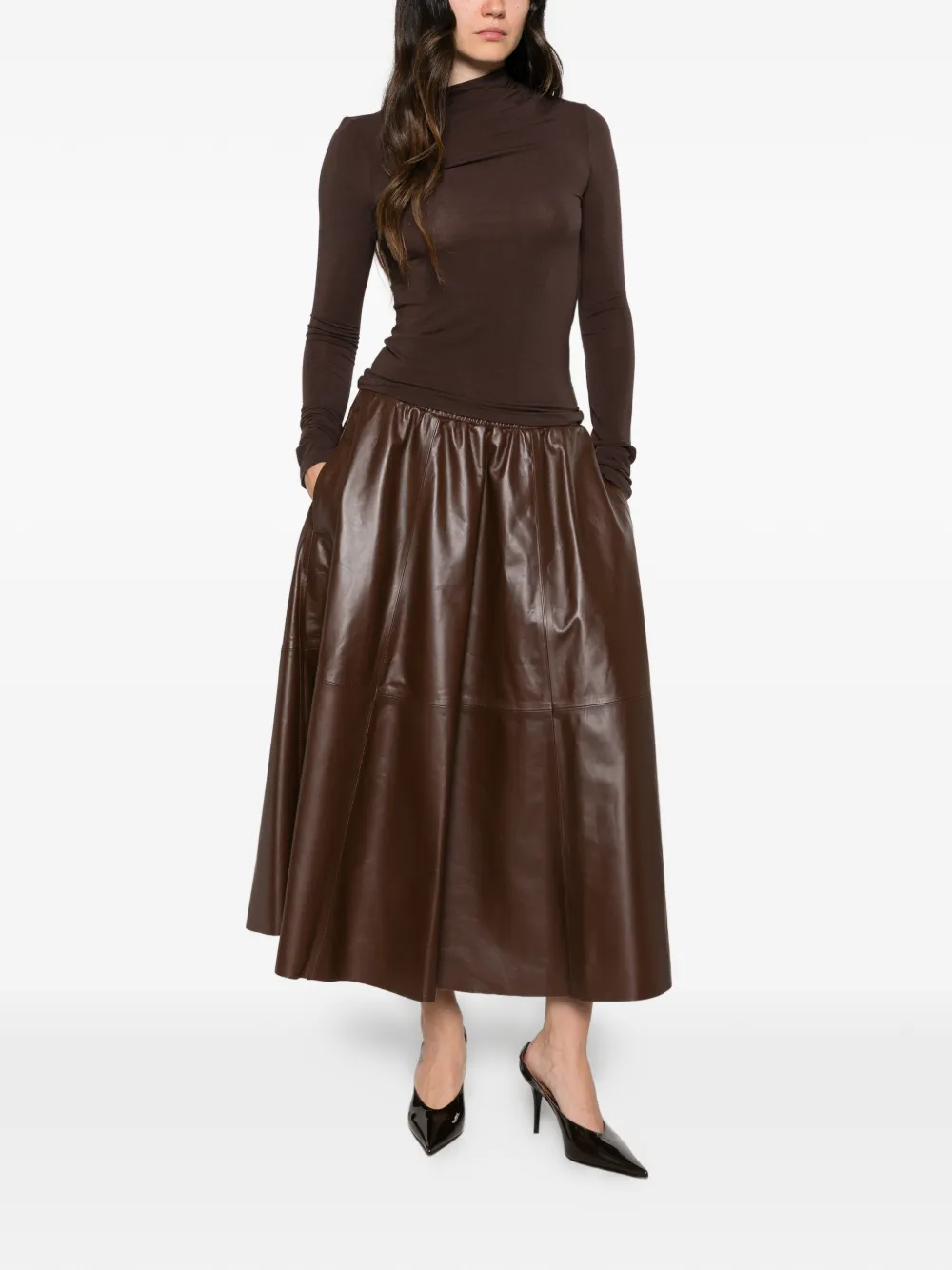 Alberta Ferretti panelled leather maxi skirt Bruin