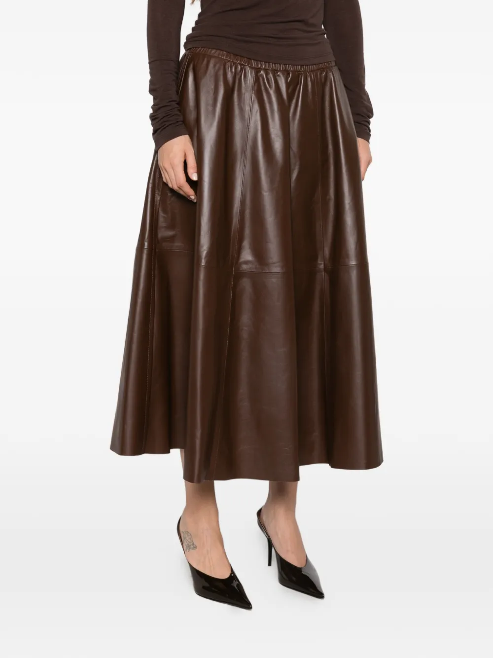 Alberta Ferretti panelled leather maxi skirt Bruin