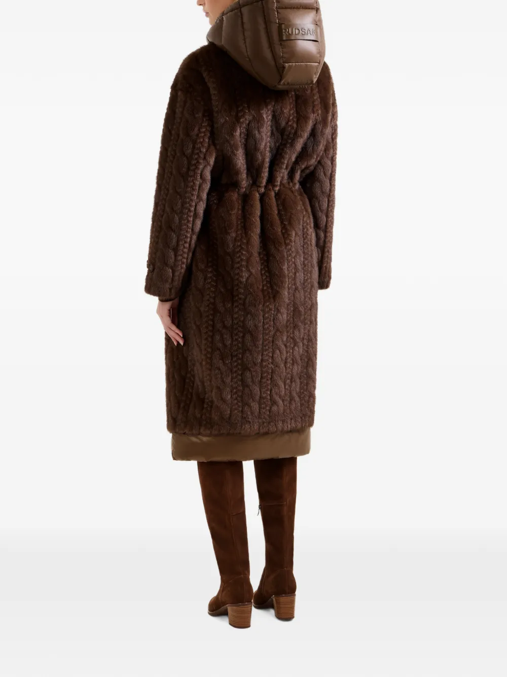 RUDSAK Oriana cable-knit faux-fur coat Bruin