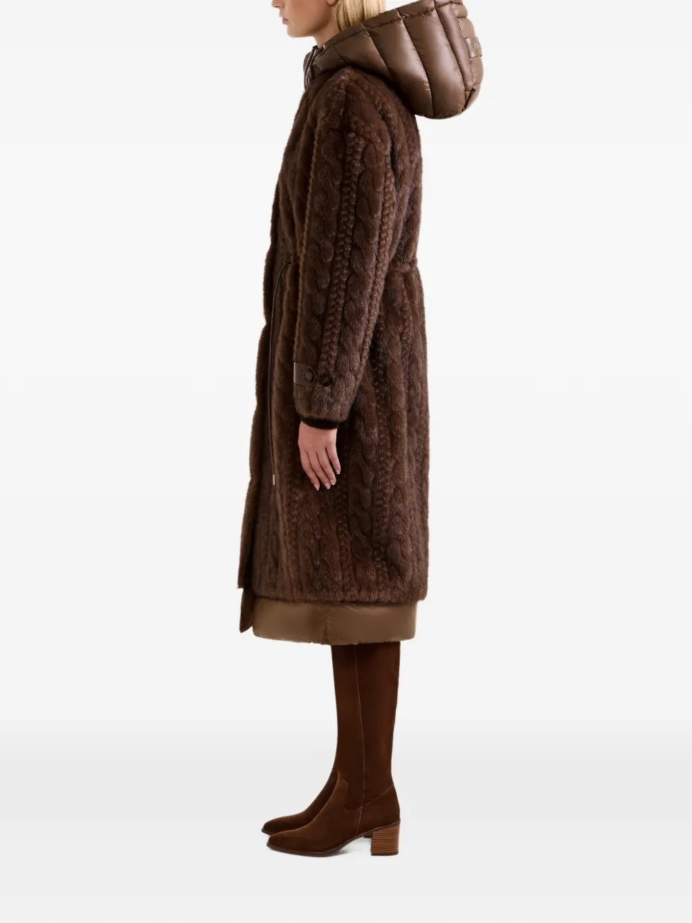 RUDSAK Oriana cable-knit faux-fur coat Bruin