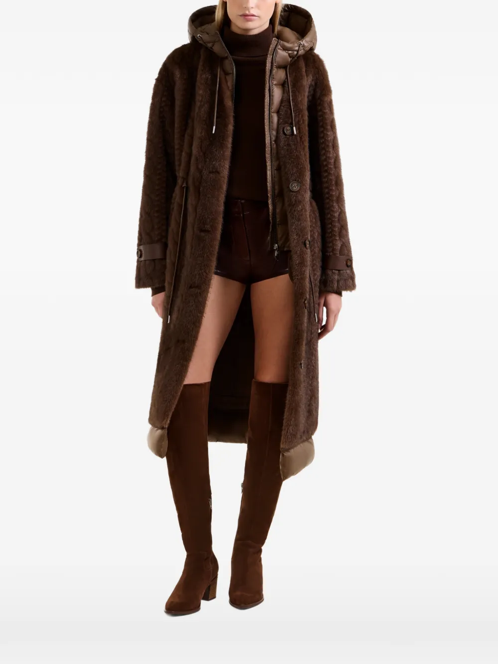 RUDSAK Oriana cable-knit faux-fur coat Bruin